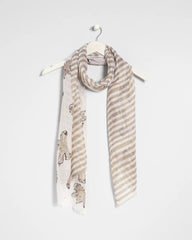 Neutral Striped Floral Oblong Scarf