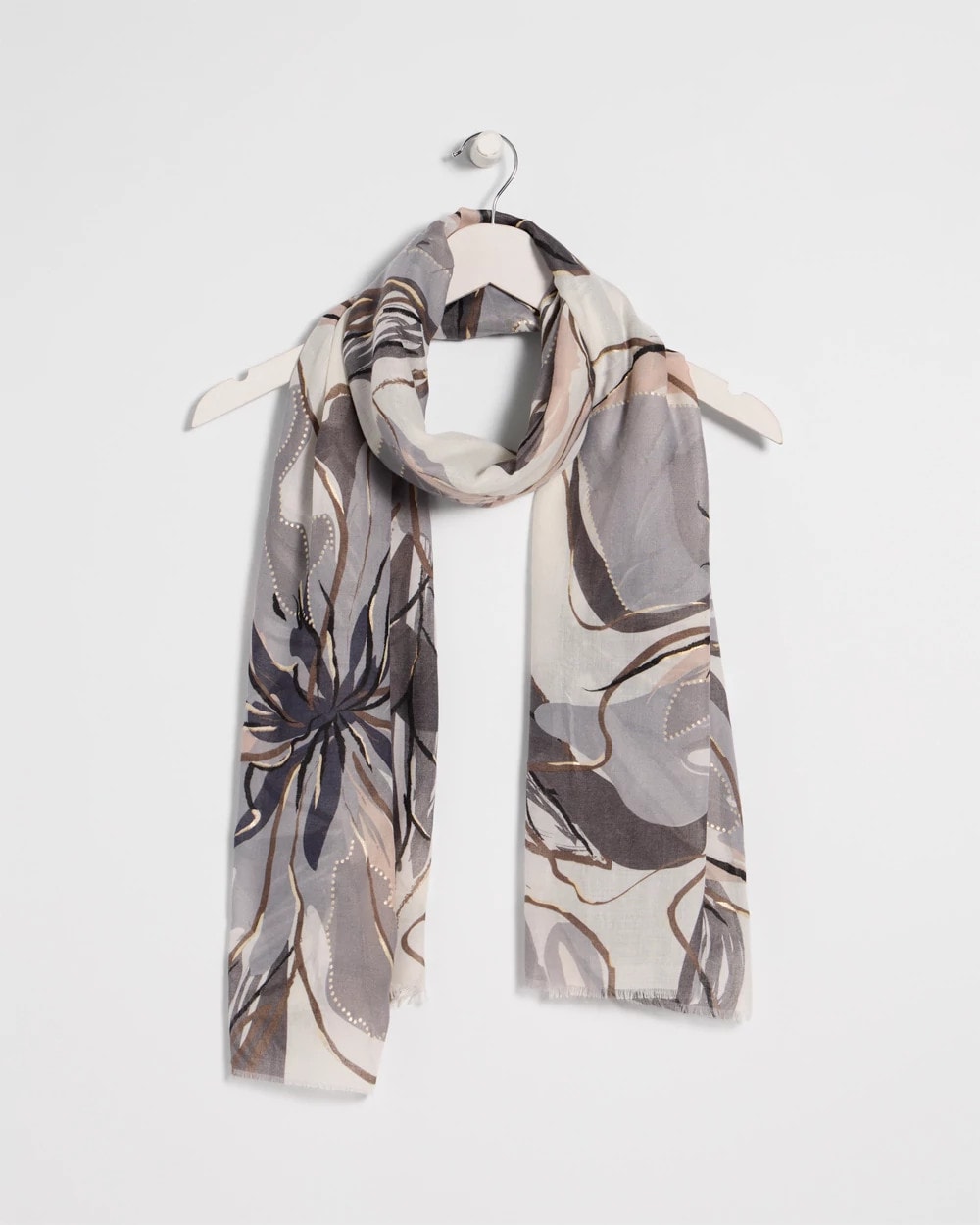 Neutral Foiled Floral Oblong Scarf
