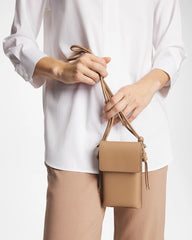 Neutral Leather Cross Body Phone Holder Bag