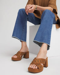 Cognac Vale Western Suede Block Heels
