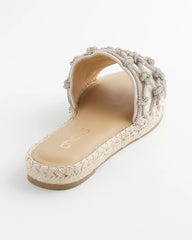 Silver Linen Knotted Espadrille Slides