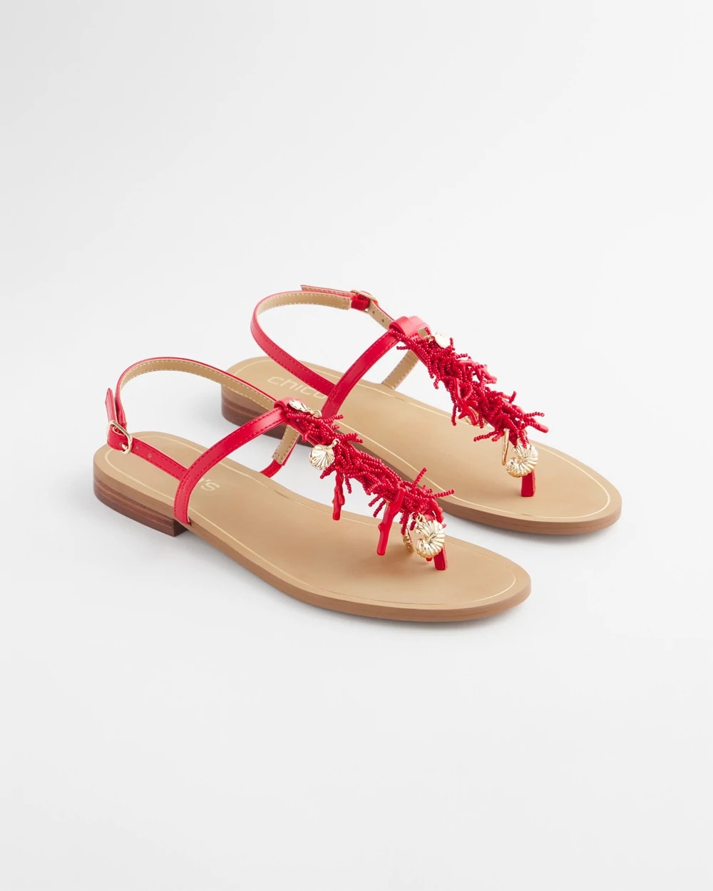 Red Coral Beach T-Strap Sandals