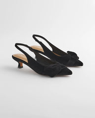 Black Charm Velvet Bow Kitten Heels