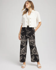 Black Embroidered Wide-Leg Cropped Pants