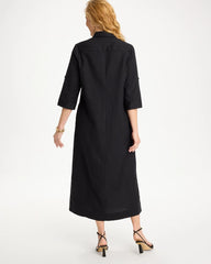 Black Embellished Linen-Cotton Shirtdress