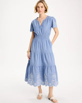 Light Indigo Chambray Embroidered Dress