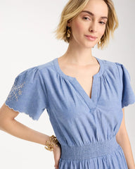 Light Indigo Chambray Embroidered Dress