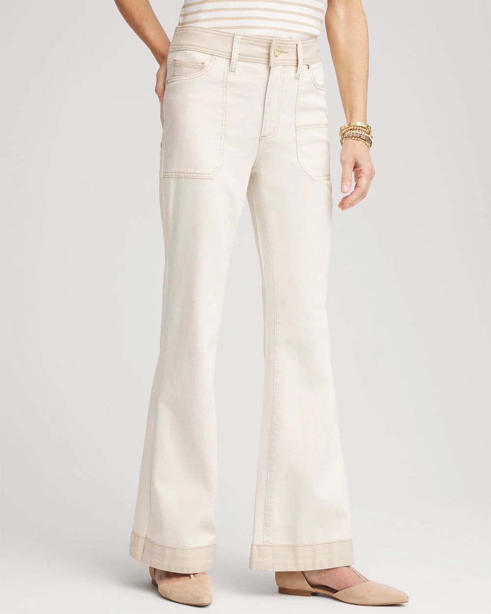 Neutral Colorblock Wide Flare Jeans
