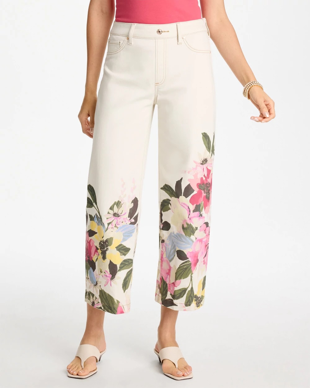 Sea Salt Printed Pull-On Wide Crop Jeans
