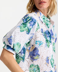 Passport Blue Floral Paisley Eyelet Blouse