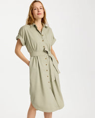 Seagrass Green Dolman Tie Hemp Denim Shirtdress