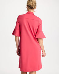 Hot Honeysuckle Knit Flounce Sleeve Dress