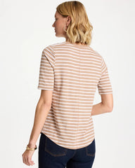 Cattail Brown Striped Cotton Slub V-Neck Tee