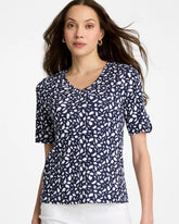 Passport Blue Printed Pima V-Neck Tee