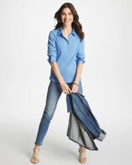 Tidal Blue Knit Woven Mix Rib Henley