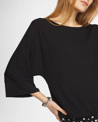 Black Matte Jersey Bubble Hem Top
