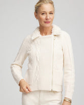 English Cream Fur Trim Moto Cardigan