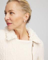 English Cream Fur Trim Moto Cardigan