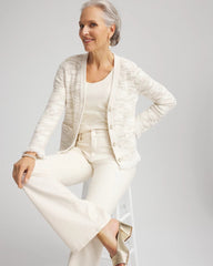English Cream Fringe Textured V-Neck Cardigan