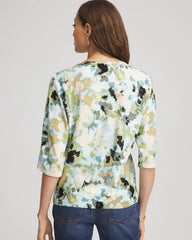 Blue Menthe Printed Dolman V-Neck Pullover Sweater