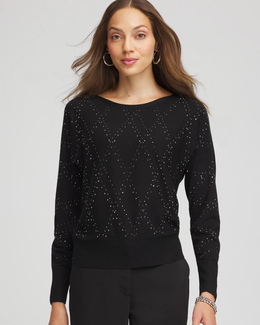 Black Ella Embellished Dolman Pullover Sweater