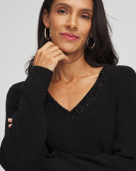 Black Embellished V-Neck Pullover Sweater