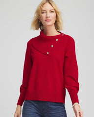 Carmine Red Button Envelope Neck Sweater