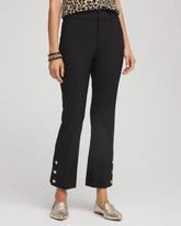 Black Bi-Stretch Flared Button-Hem Cropped Pants