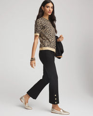 Black Bi-Stretch Flared Button-Hem Cropped Pants