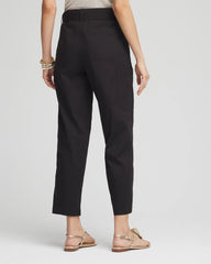 Black Poplin Pull-On Tapered-Leg Cropped Pants