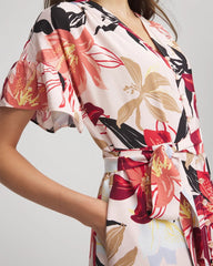 Multi Tonal Floral Ruffle-Sleeved Midi Dress