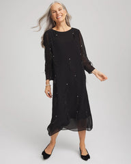 Black Feathered Georgette Popover Dress