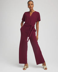 Deep Chianti Belted Dolman-Sleeve Jumpsuit