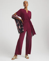 Deep Chianti Belted Dolman-Sleeve Jumpsuit