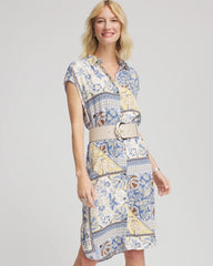 Ecru Floral Patchwork Short Shirtdress
