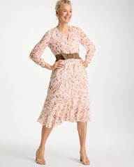 Sweet Blossom Cheetah Georgette Tie Shirtdress