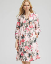 Multi Floral Linen Pintuck 3/4 Sleeved Dress