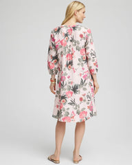 Multi Floral Linen Pintuck 3/4 Sleeved Dress