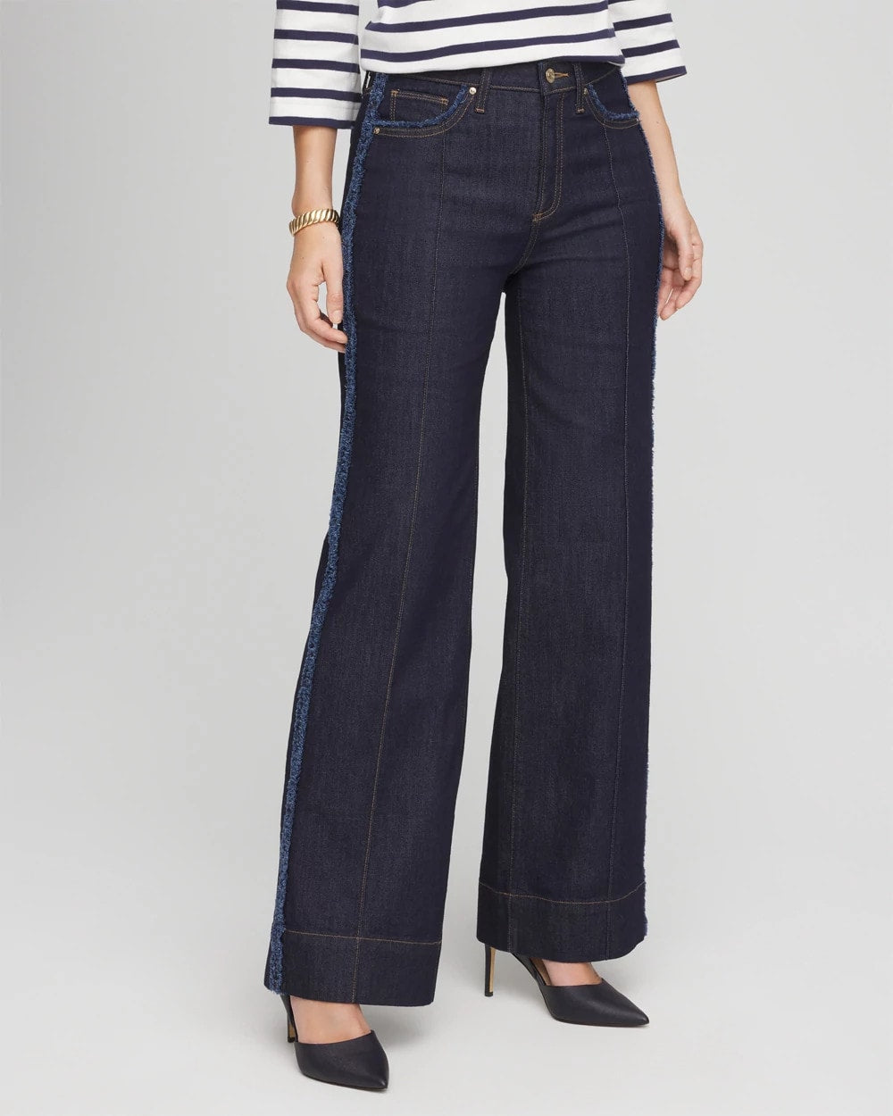 Cedar Rinse Frayed High-Rise Wide-Leg Jeans