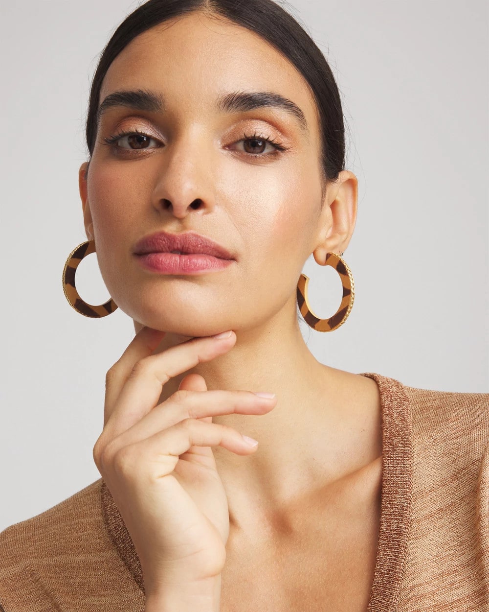Neutral Animal Wood Hoop Earrings