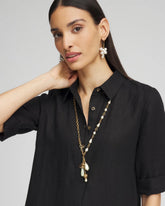 White/Gold Convertible Multi-Strand Jade & Faux Pearl Charm Necklace