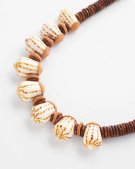Neutral Shell & Wood Bib Necklace