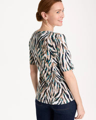 Lagoon Blue Animal Print Pima Elbow-Sleeve Tee