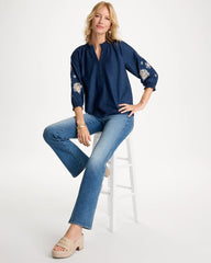 Passport Blue Embroidered Denim Henley Tee