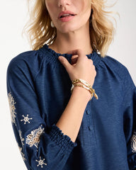 Passport Blue Embroidered Denim Henley Tee