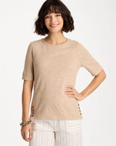 Mocha Mousse Foil Print Cotton Slub Elbow-Sleeve Tee