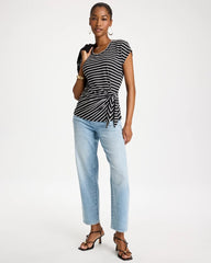 Black Striped Tie-Front Tee