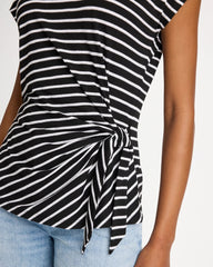 Black Striped Tie-Front Tee
