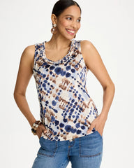 Passport Blue Printed Jersey Satin Tank Top