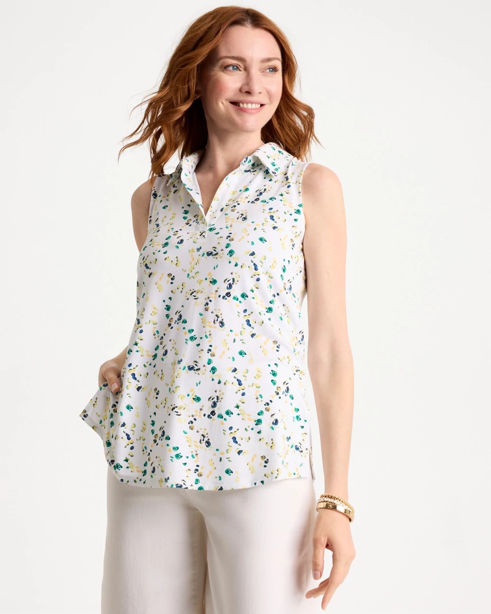 Sage Lime Printed Collared Tunic Tank